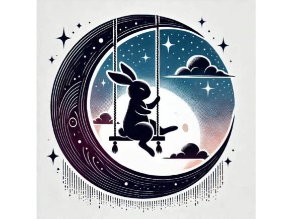 Download Bunny Swinging on a Crescent Moon - Premium Resources