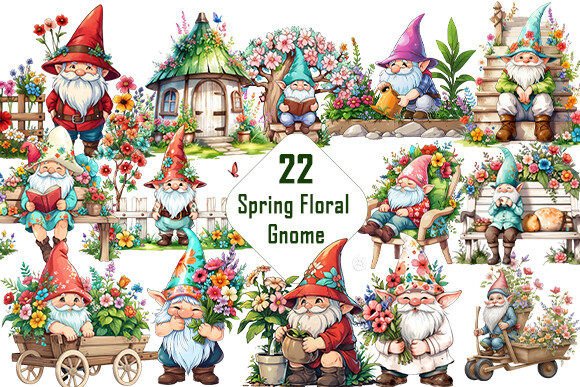 Download Spring Floral Gnome Clipart Bundle. - Floral gnome clipart Collection