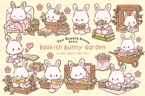 Download Kawaii Bookish Bunny Garden Clipart - Garden clipart Collection
