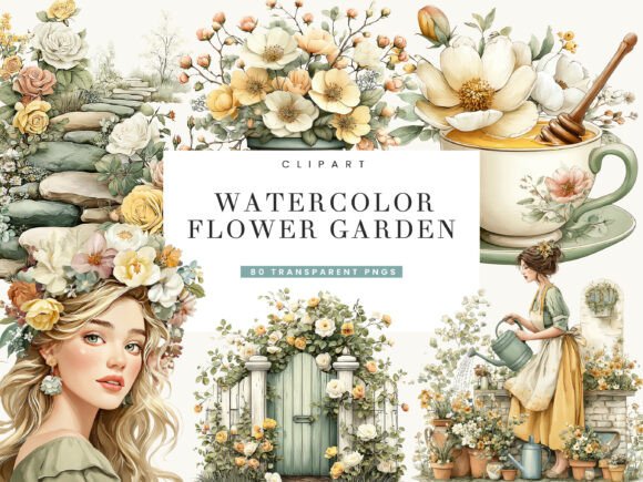 Download Watercolor Flower Garden Clipart Bundle - Garden clipart Collection
